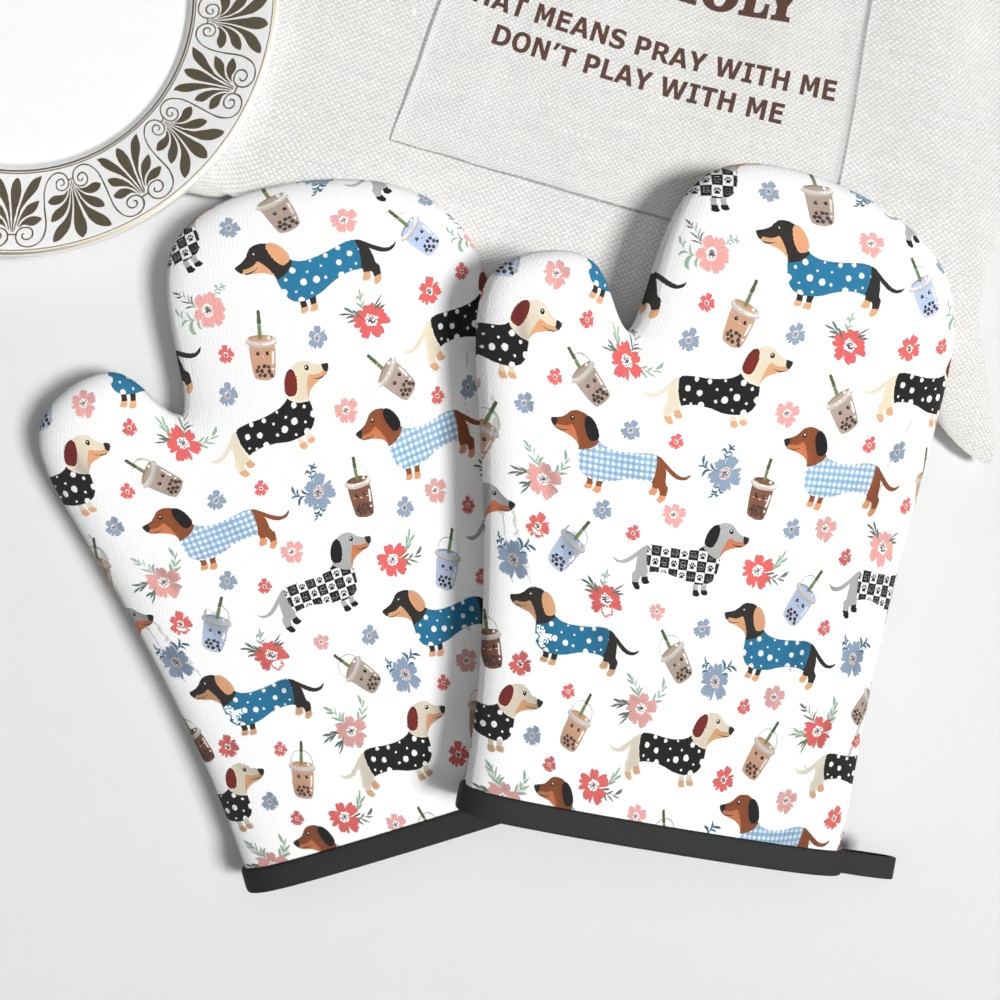 Baking Kitchen Design - 2pcs Oven Mitts with Dog Design.