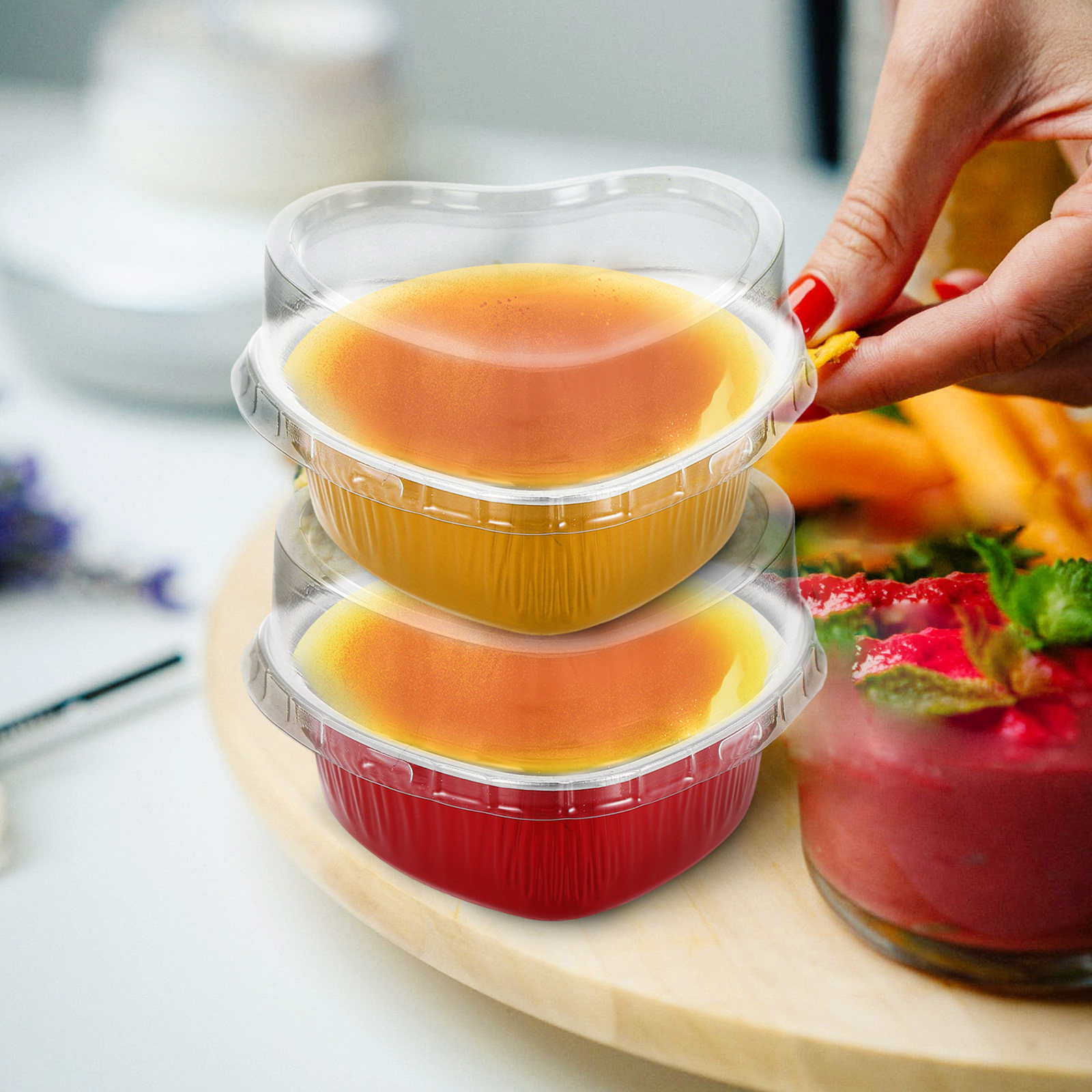 Kitchen Baking Bowls - 20Sets Aluminum Foil Heart Shaped Cake