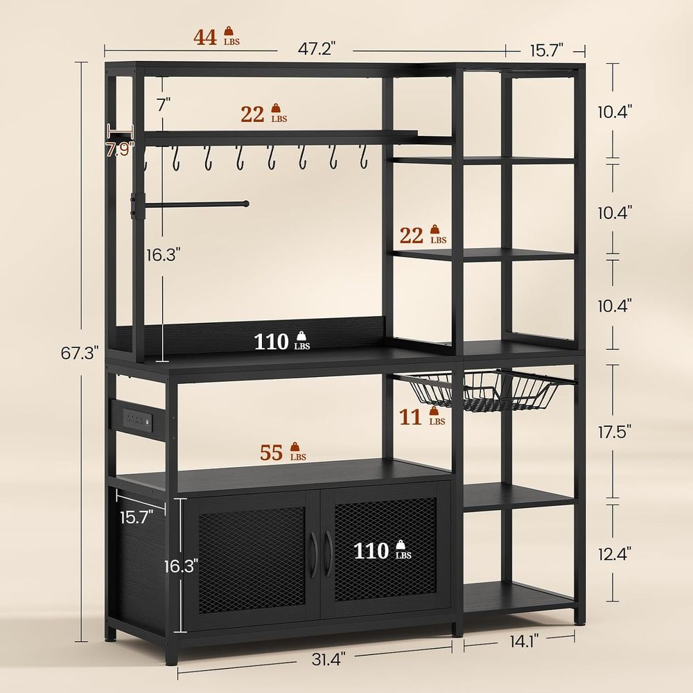 Bakers Rack with Power Outlet  - Kitchen Baker review and price